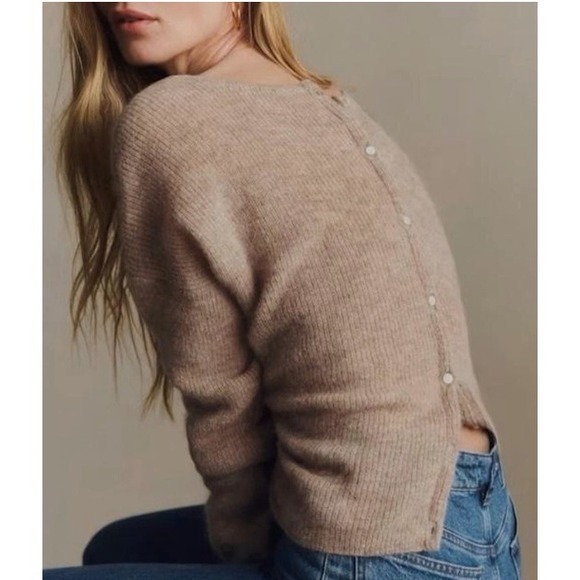 SEZANE La Maille Gaspard Cardigan Sweater Beige Button Front Mohair Alpaca L - Picture 2 of 8